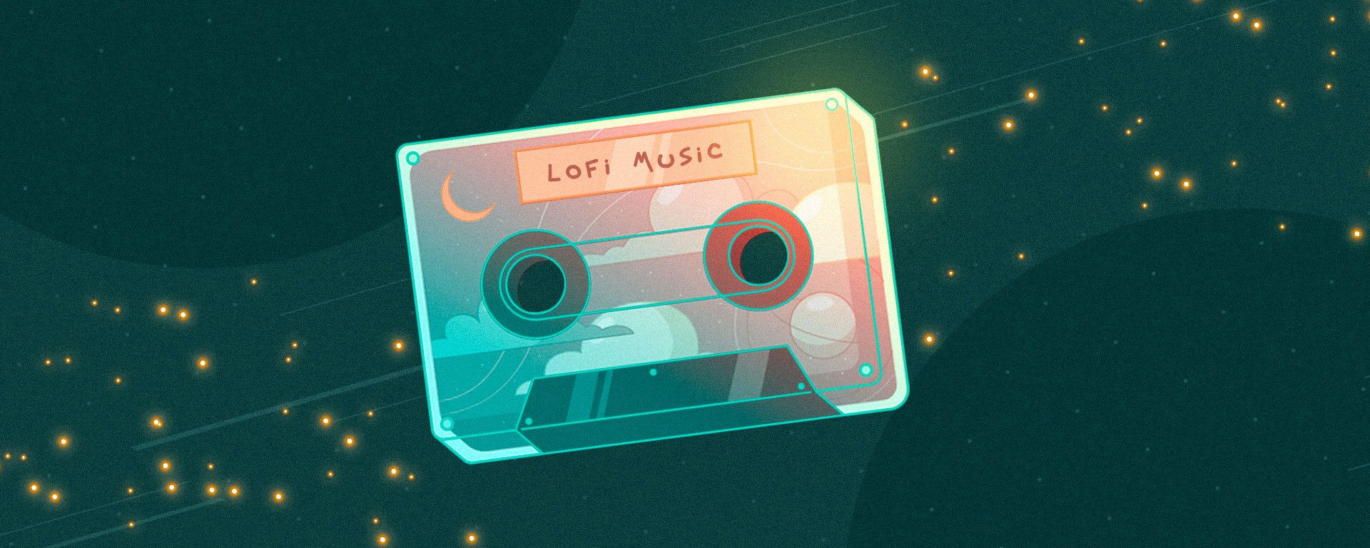 A cassette tape labelled 'lofi music'