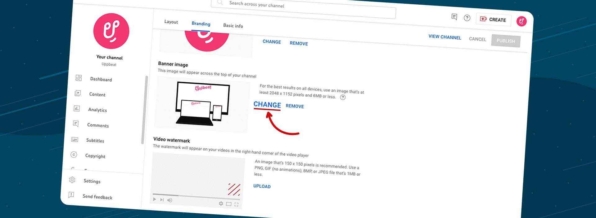 Screenshot of where to upload a YouTube channel banner.