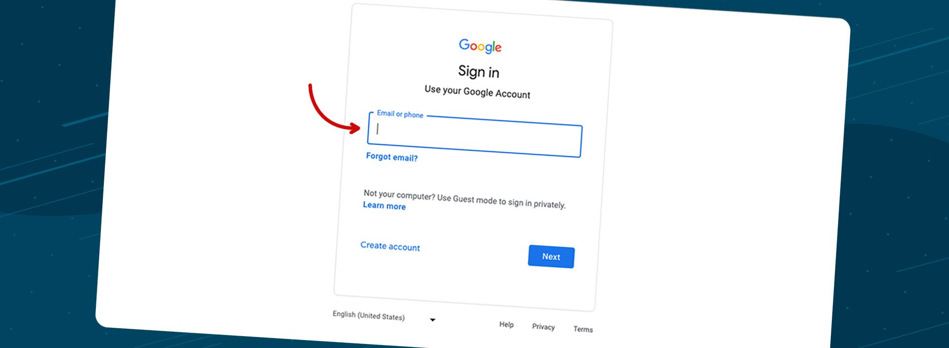 Screenshot of how to sign in to a Google account.