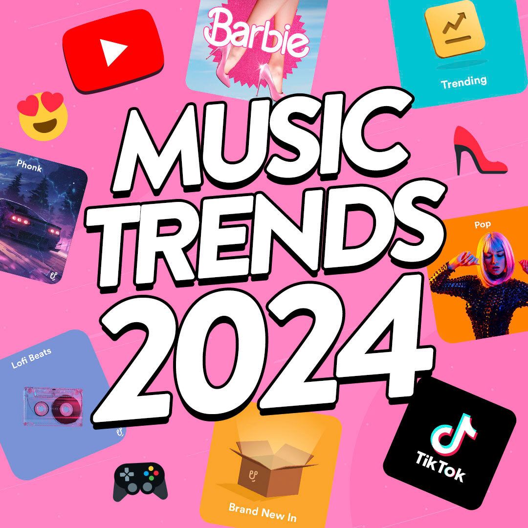 Illustration showing some of the music trends for content creators in 2024.