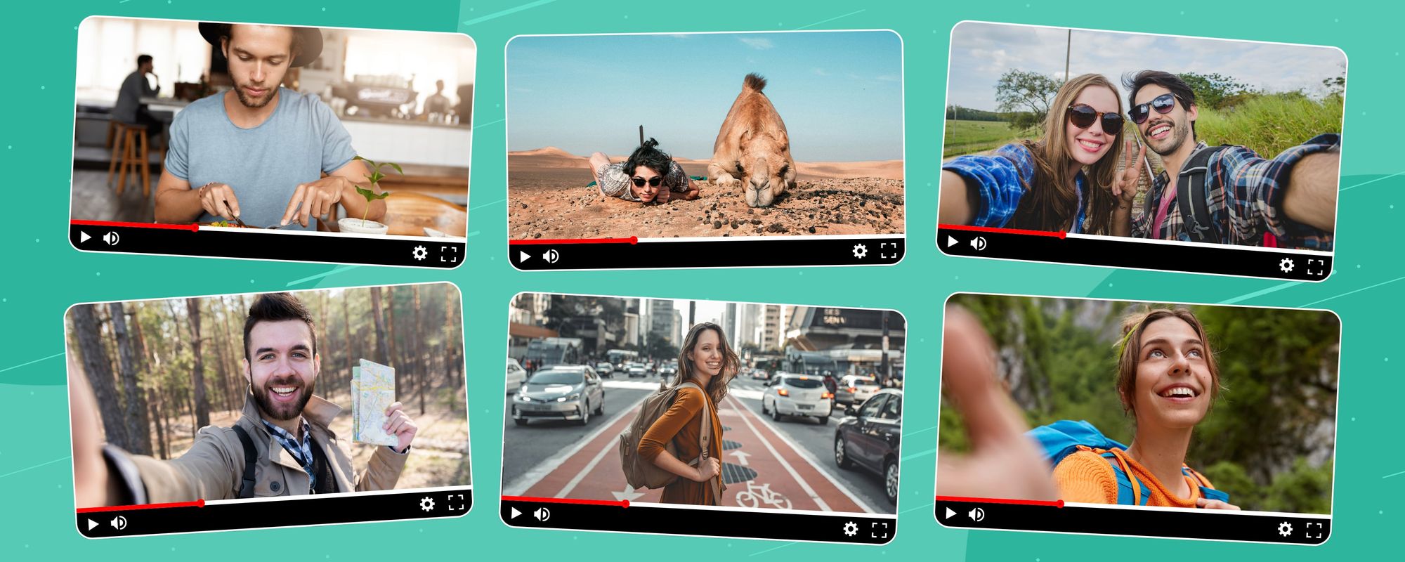 Examples of different travel content ideas featuring creators sharing tips and guides to camera.