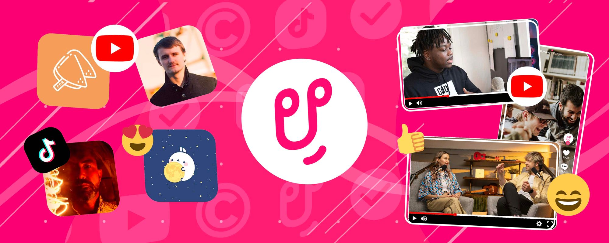 Images of Uppbeat's artists alongside different creators to show the relationship between the two that comes with music licensing.