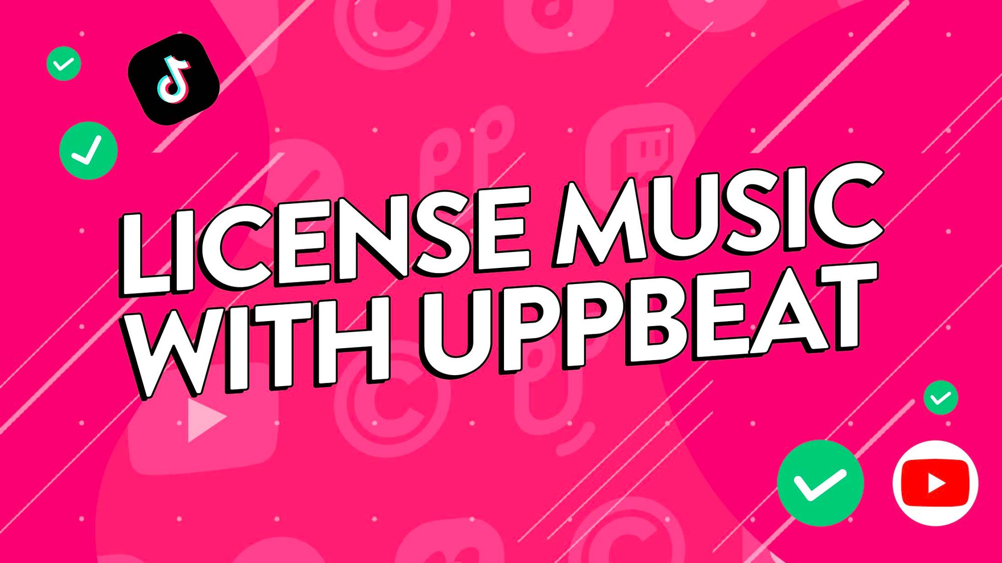Images of social media platform logos with text that reads 'License music with Uppbeat.'
