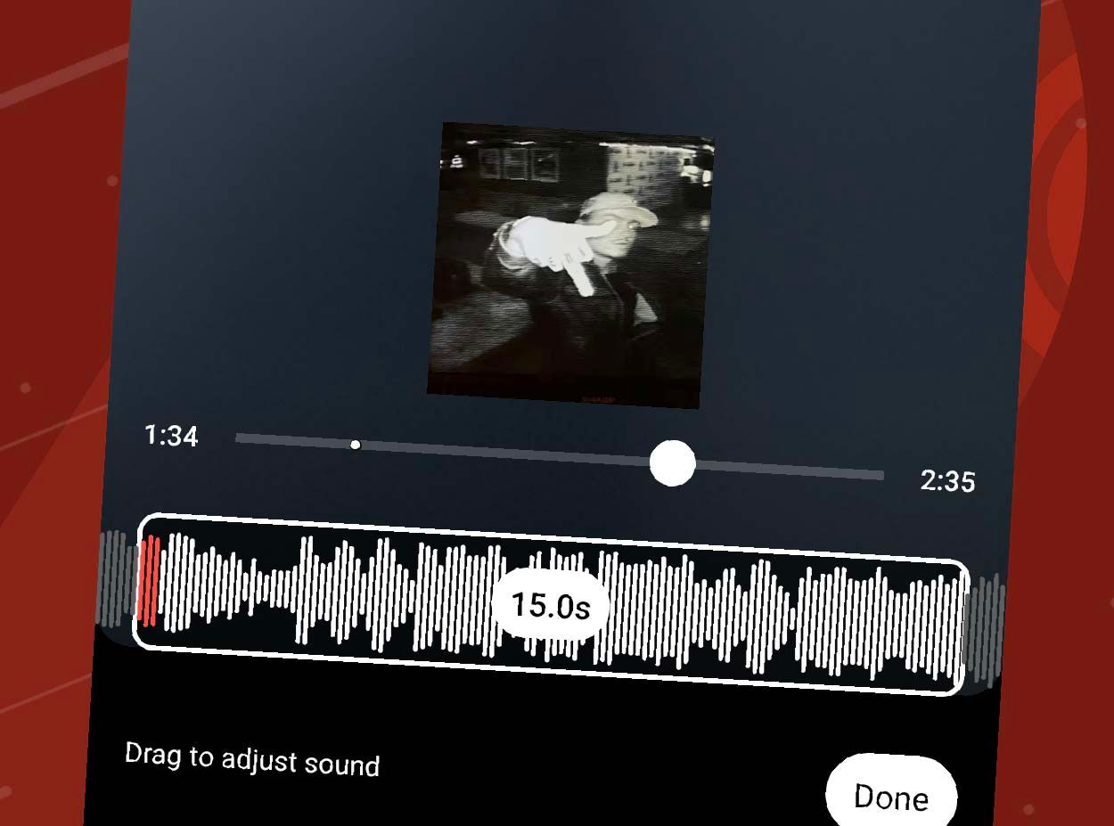 Screenshot showing how to add music to YouTube Shorts in the app.