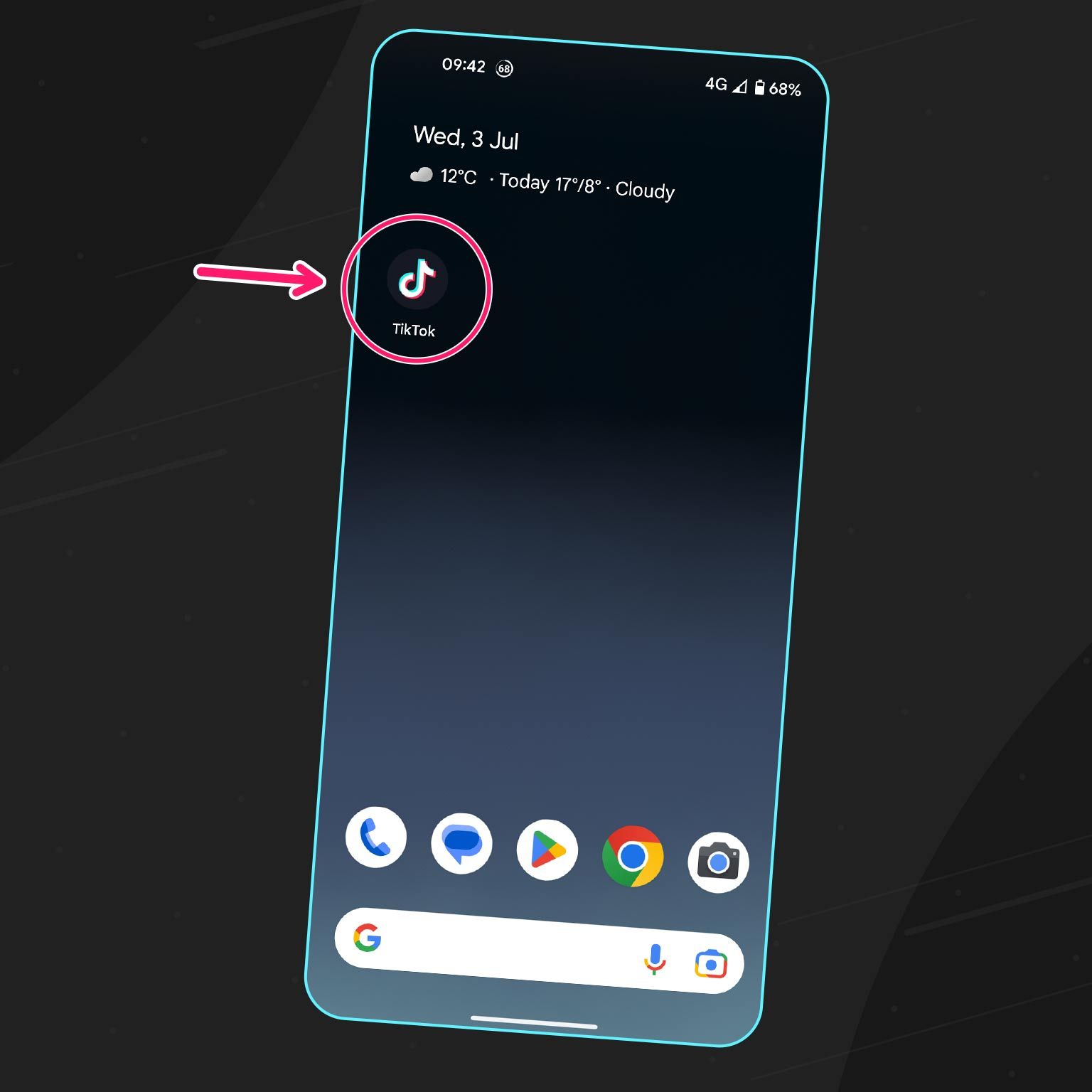 Screenshot of a phone showing the first step of how to go live on TikTok, opening the TikTok app.