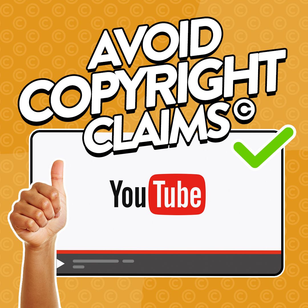 Image of a YouTube on a computer screen with 'Avoid Copyright Claims' in text over the top.