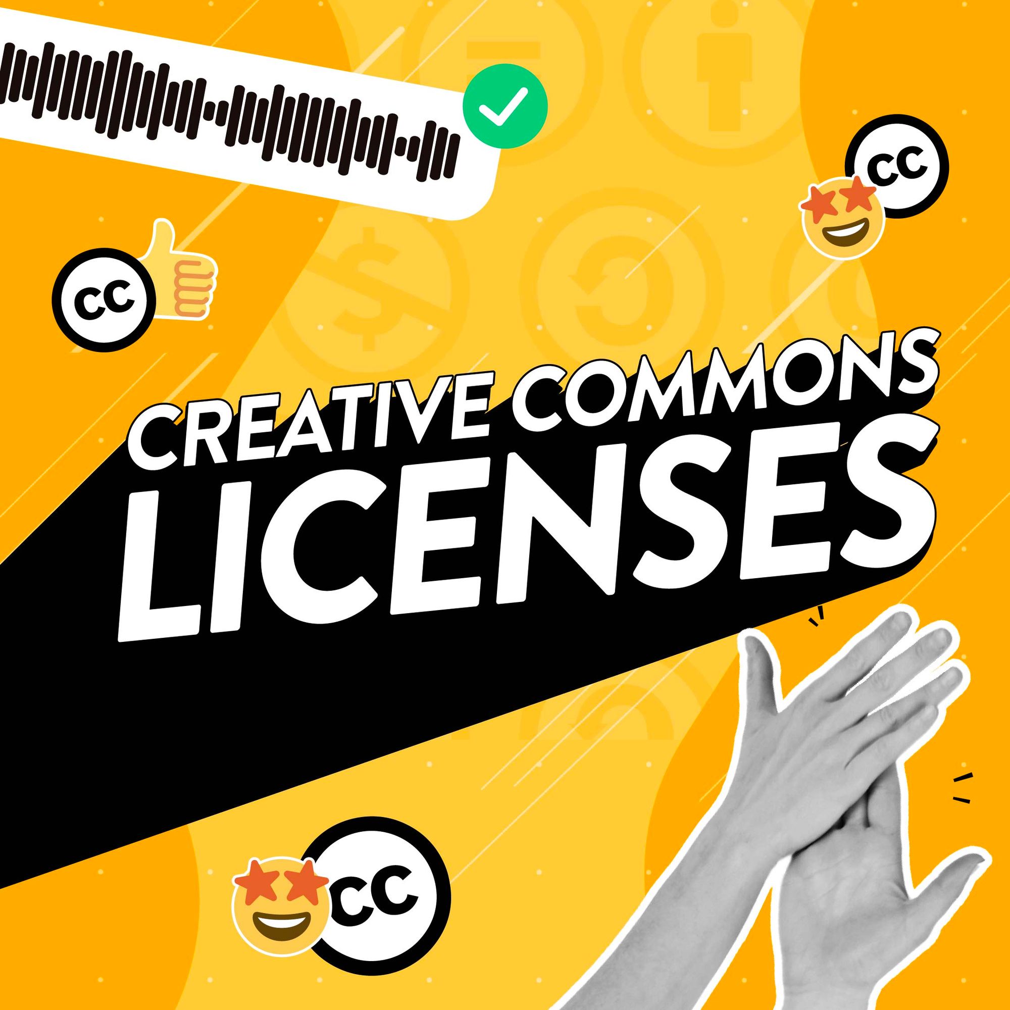 Image featuring Creative Commons logos with text that says 'Creative Commons Licenses' over the top.