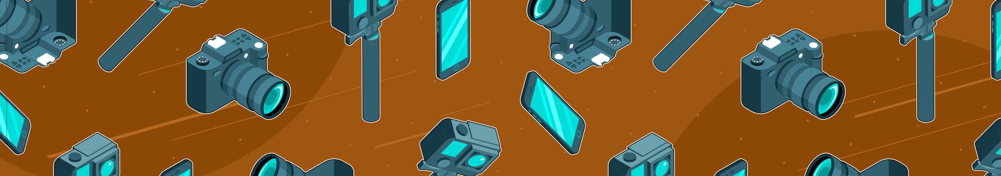 Banner featuring illustrations of different cameras for filming YouTube videos.