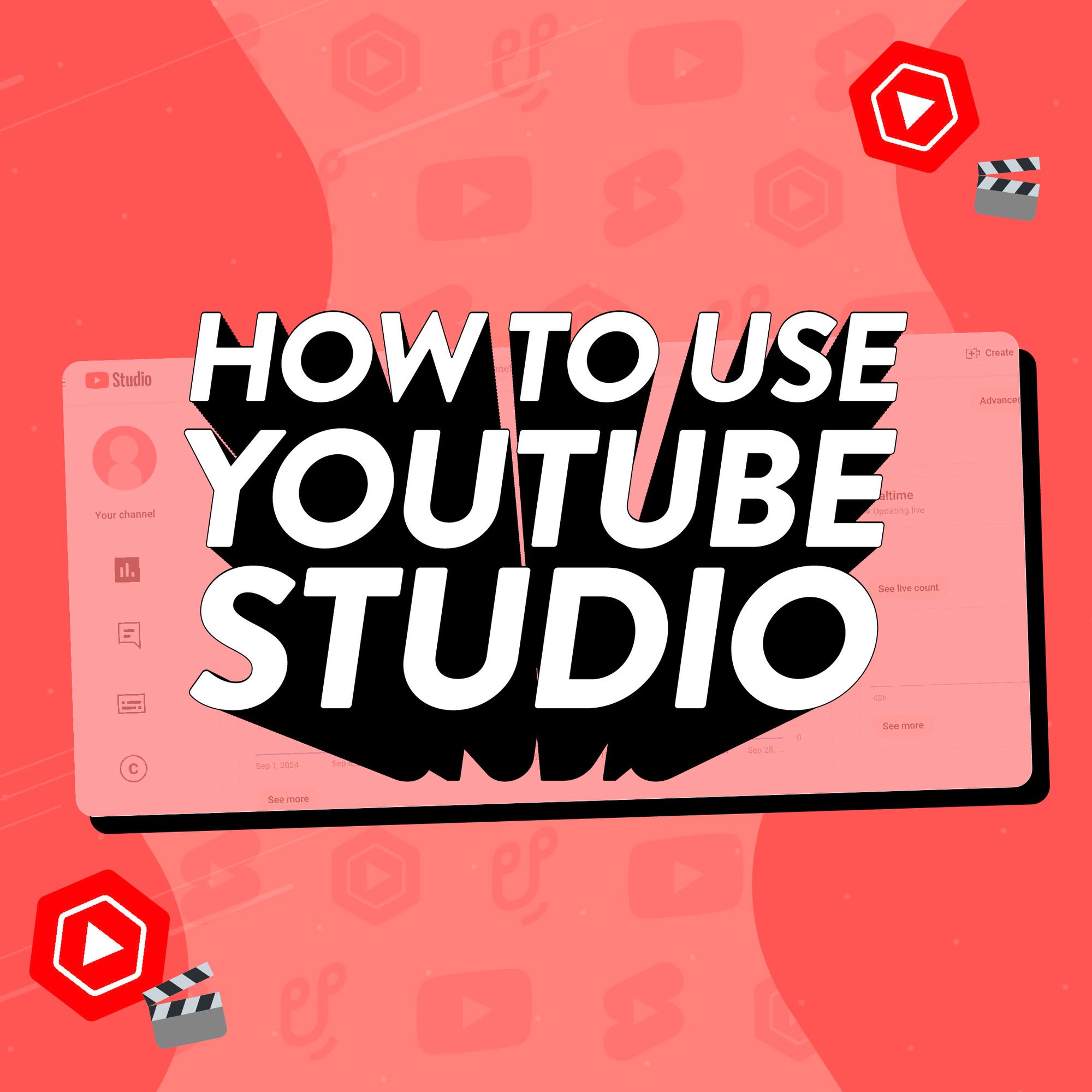 Illustration of the YouTube Studio dashboard with 'How to use YouTube Studio' in text over the top.