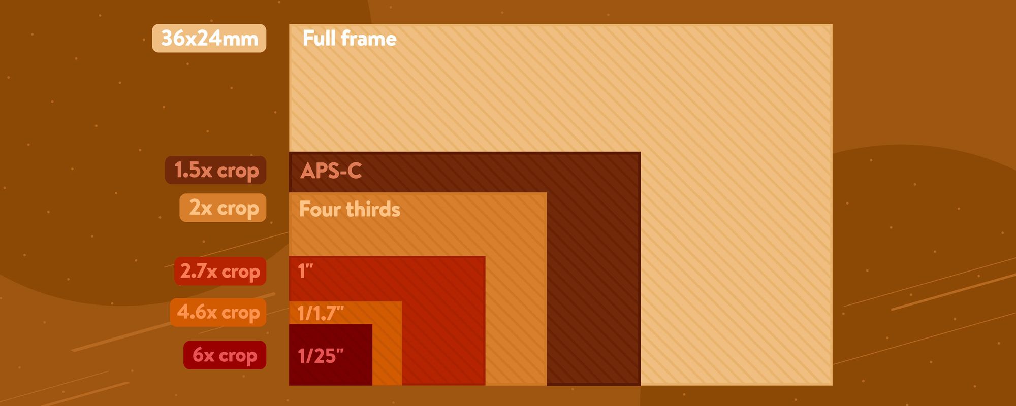 Diagram showing the different sensor sizes found in cameras used for filming YouTube videos.