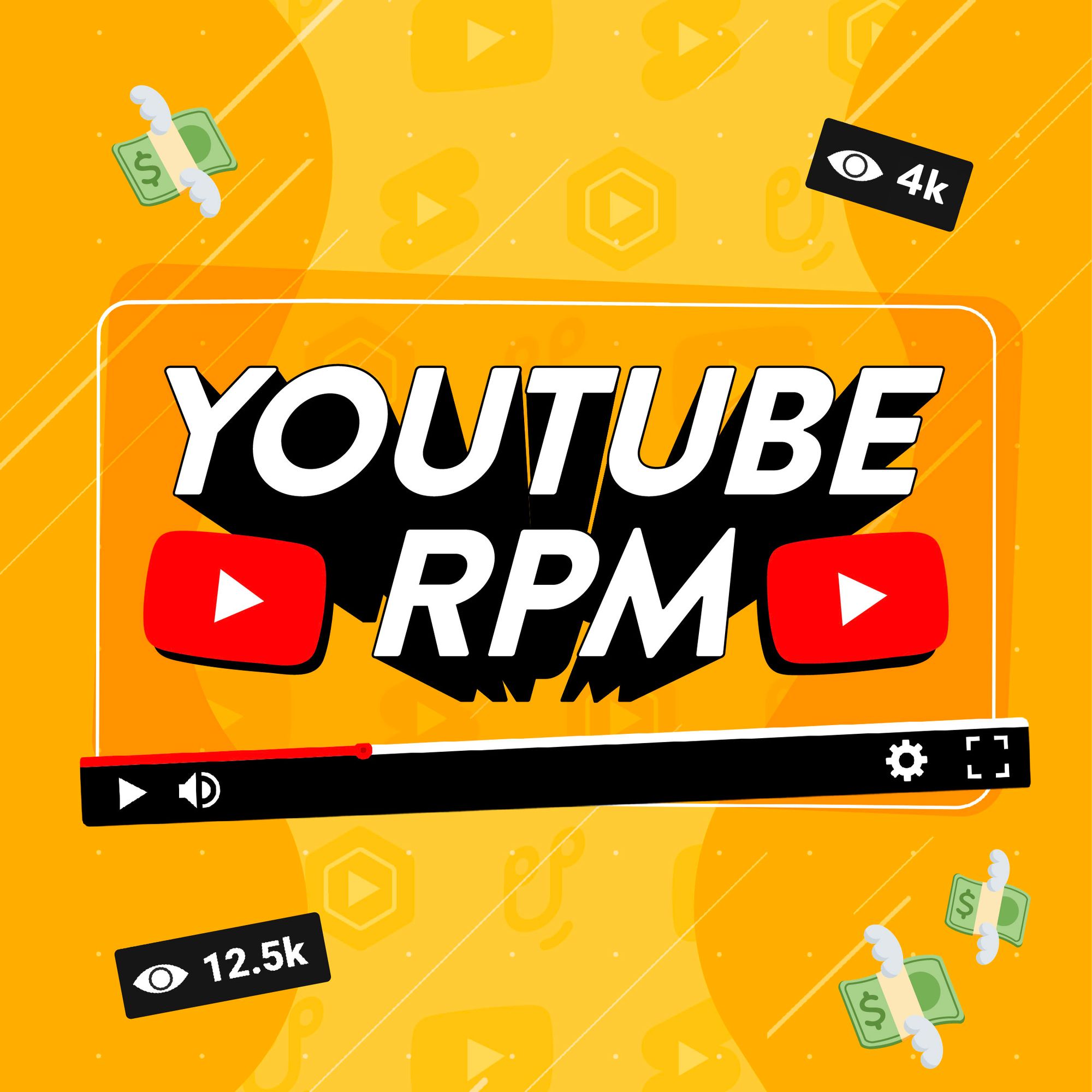 Images featuring icons related to YouTube monetization with text that says 'YouTube RPM'.