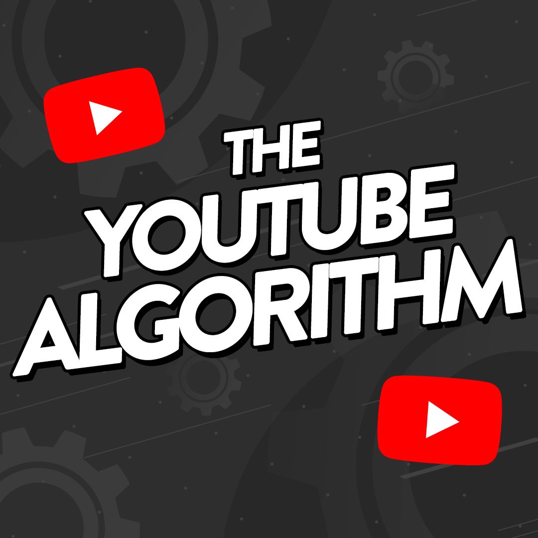 Image representing the inner workings of YouTube with text that says 'the YouTube algorithm' over the top.