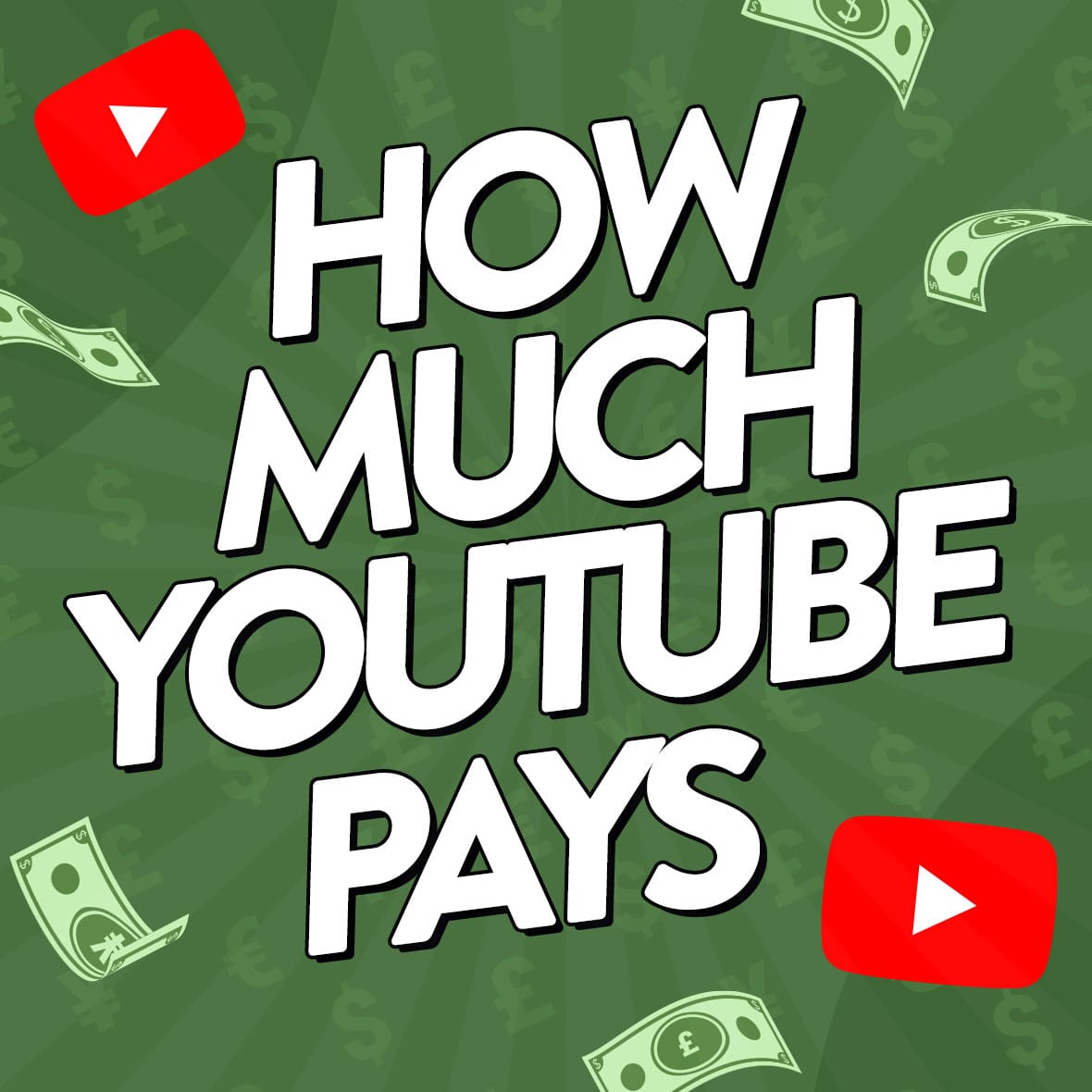 Image showing YouTube logos and money with text over the top that says 'How much YouTube pays'.